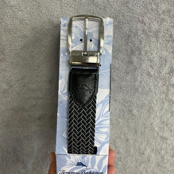 NEW Tommy Bahama Men's S/M Reversible Belt Leather & Stretch Black/Gray - Picture 3 of 6